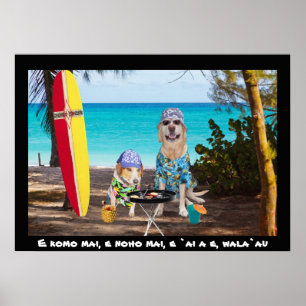 Två Surfer Hundar på stranden Poster