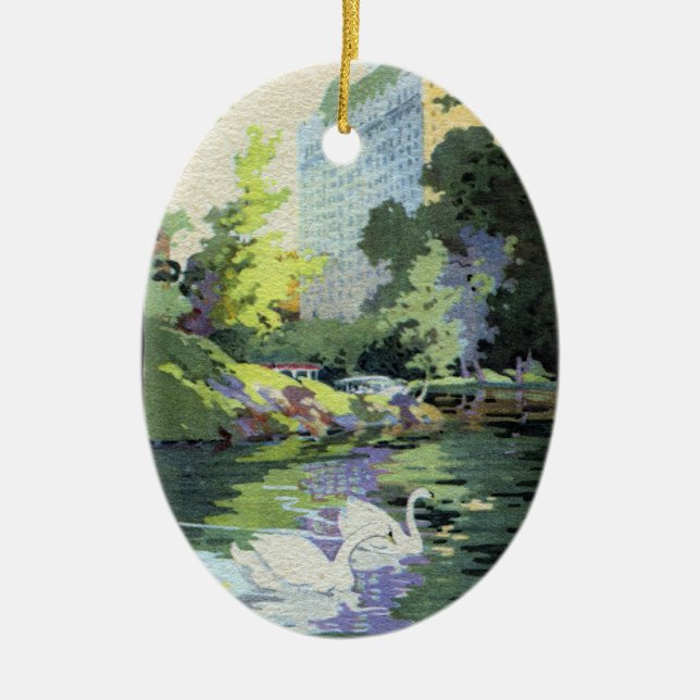Två svanar i Central Park sjön Julgransprydnad Keramik (Framsidan)