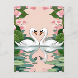 Två Svanar i en hjärtform Vykort