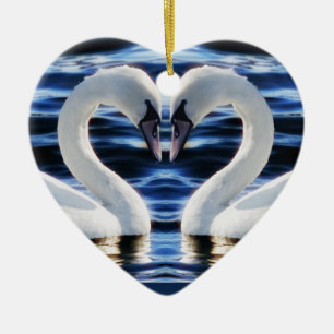 Två svanar julgransprydnad keramik