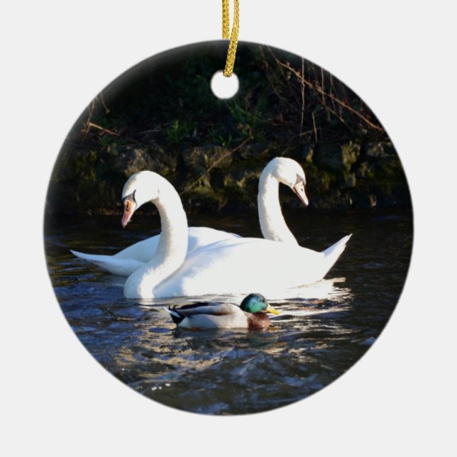 Två svanar och en anka julgransprydnad keramik (Framsidan)