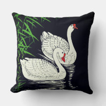 Två Svanar på en Bassäng - vit på en svart bakgrun