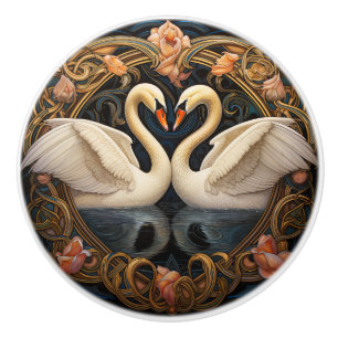 Två Svanar på Sjö-Art nouveau-inspikade hemdekrete Knopp