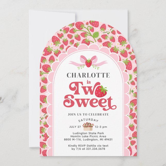 Två svansjordgubbar, andra födelsedagsinbjudan inbjudningar (Framsida)