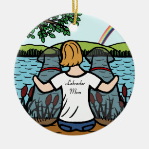 Två svart Labrador änglar och mamma 2 Julgransprydnad Keramik