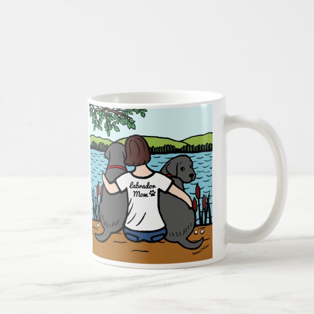 Två svart Labradors och mamma Kaffemugg (Höger)
