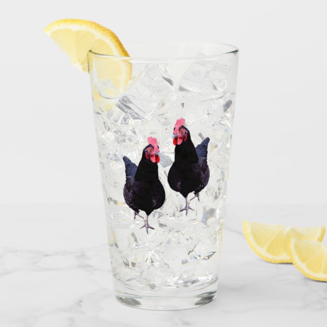 Två svarta Funky-kycklingar. Glaskopp (Framsida Ice)