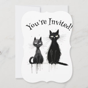 Två Svarta katter Halloween fest Inbjudningar