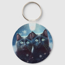 Två Svarta katter som blir påslagna Nyckelring