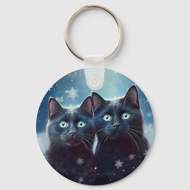 Två Svarta katter som blir påslagna Nyckelring (Framsida)