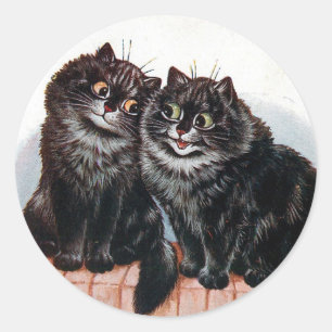 Två Svarta katter som har målats av Louis Wain Runt Klistermärke