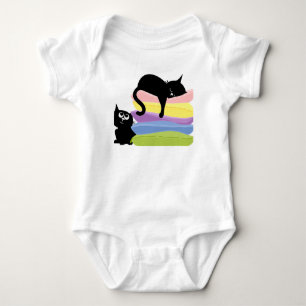 Två svarta kattungar Regnbågsbaby-bodysuit T Shirt