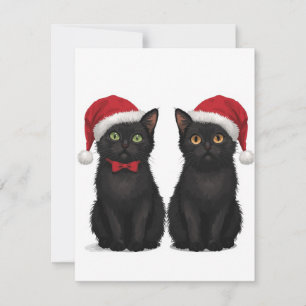 Två svarta kattungar Santa hatt jul Julkort
