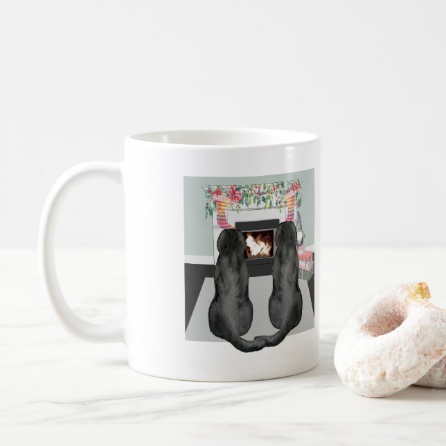Två svarta labrador eller Hundar, julgransscenen Kaffemugg (Med munk)