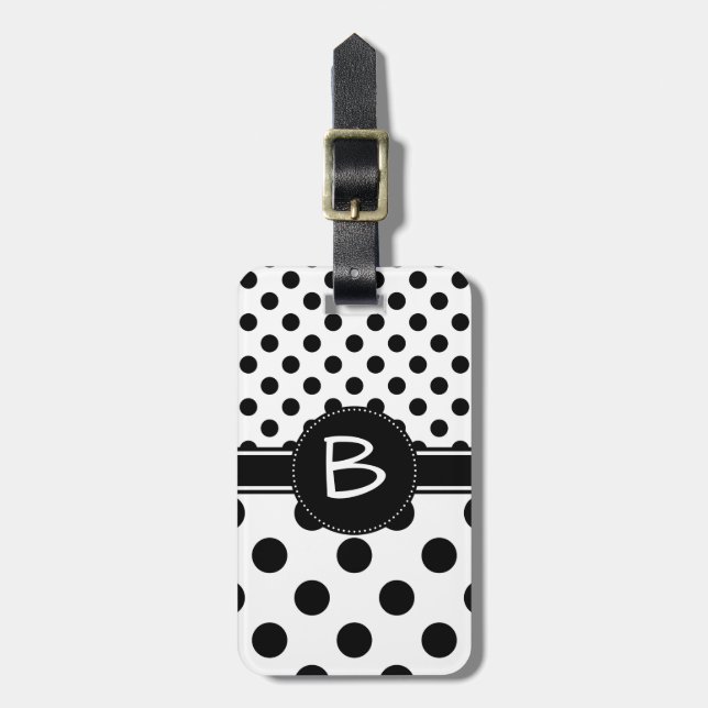 Två svarta prickmönster Monogram Bagagebricka (Vertikal Framsida)