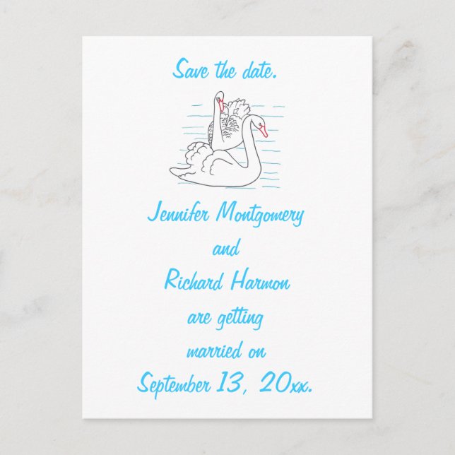 Två svarta svanar Ritning Spara datum vykort (Framsida)