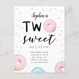 Två svenska Donut Sprinkles 2:a födelsedagen Party Inbjudan Vykort