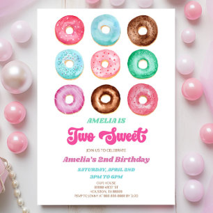 Två svenska Donut Sprinkles 2:a födelsedagen Party Inbjudningar