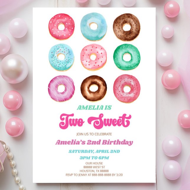Två svenska Donut Sprinkles 2:a födelsedagen Party Inbjudningar (Skapare uppladdad)