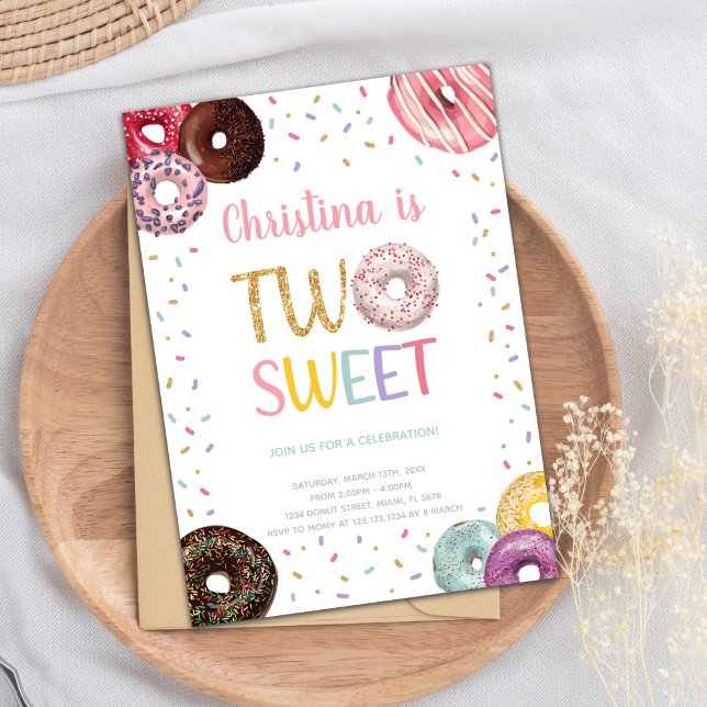 Två svenska Färg Donut-inbjudningar på födelsedage Inbjudningar (Two Sweet Colors Donut Birthday Invitations)