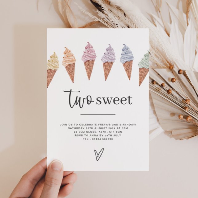 Två svenska Glass-födelsedagsinbjudningar Inbjudningar (Two Sweet Icecream Birthday Invitation)