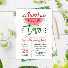 Två svenska Glitter Watermelon andra födelsedag Inbjudningar