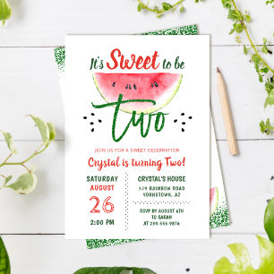 Två svenska Glitter Watermelon andra födelsedag Inbjudningar