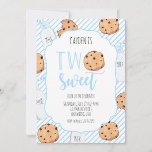 Två svenska Mjölk och Cookies blå pojke 2:a födels Inbjudningar