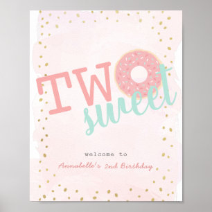 Två svenska Rosa Donut 2:a födelsedag Välkomstskyl Poster