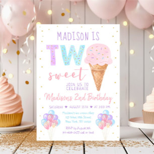 Två Sweet Ice kräm Rainbow Birthday Inbjudningar