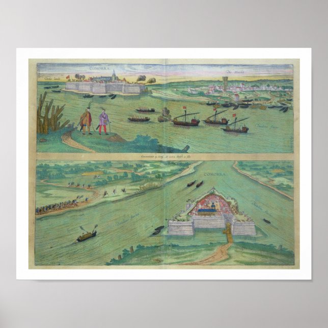 Två synpunkter från Comorra, från Civitates Orbis  Poster (Framsidan)