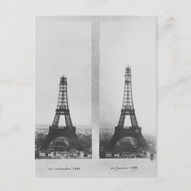 Två synpunkter på bygget av Eiffel Vykort (Framsida)