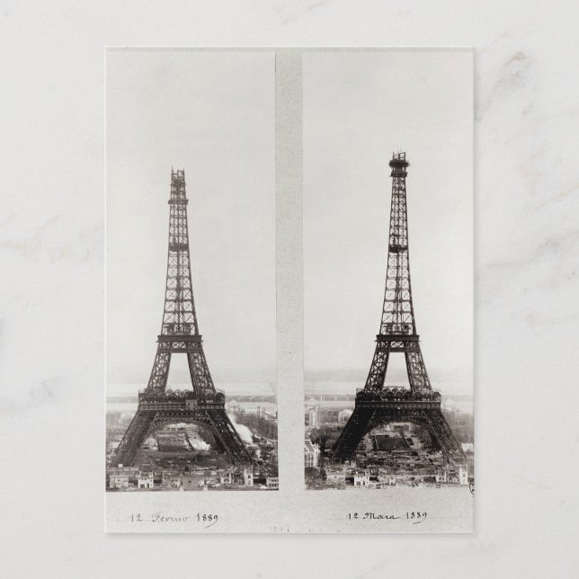 Två synpunkter på bygget av Eiffel Vykort (Framsida)