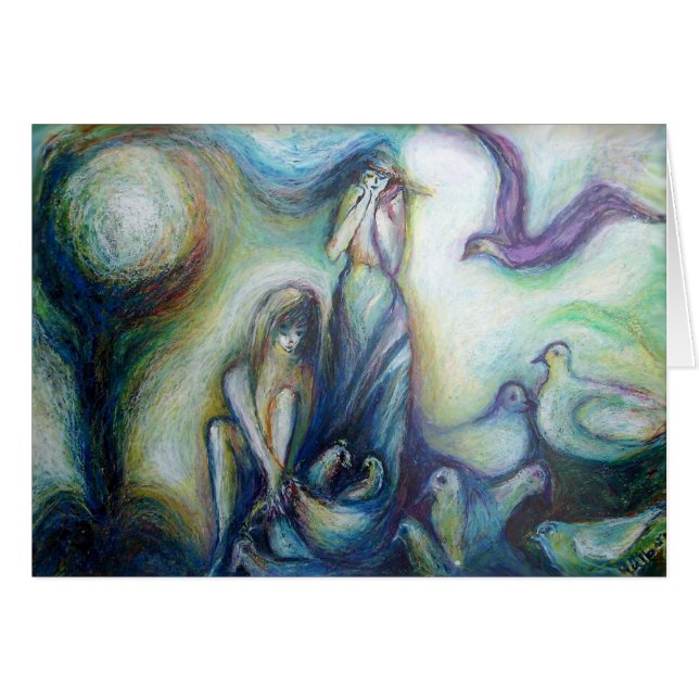 Två systrar, fåglar och natur hälsningskort (Framsidan Horizontal)