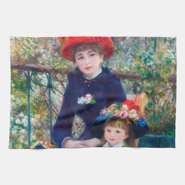 Två systrar - Renoir Impressionist Painting 1881 Kökshandduk (Horisontell)
