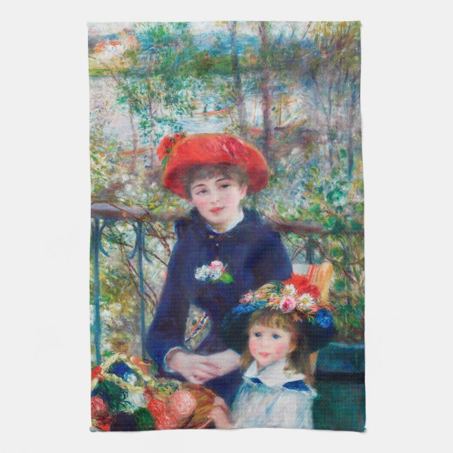 Två systrar - Renoir Impressionist Painting 1881 Kökshandduk (Vertikal)