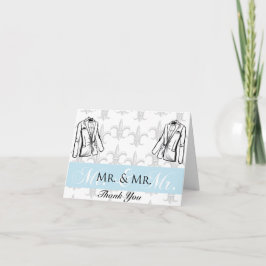 Två tack för bröllop för smokingbrudgum glada kort