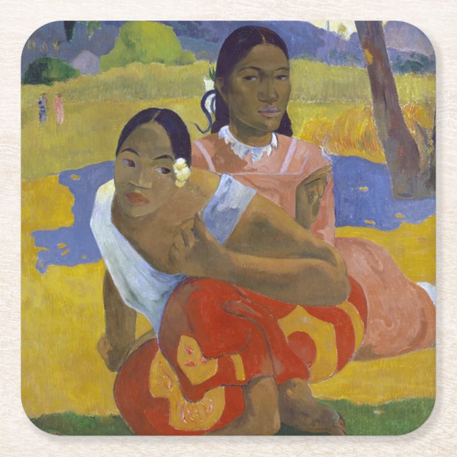 Två taitiska kvinnor, Gauguin Underlägg Papper Kvadrat (Framsidan)