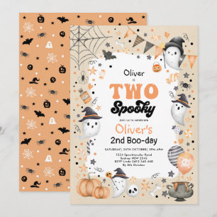 Två talare   Cute Halloween Ghost 2:a födelsedagen Inbjudningar