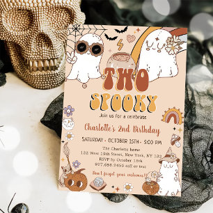 Två taloky Groovy Halloween 2:a födelsedagen Party Inbjudningar
