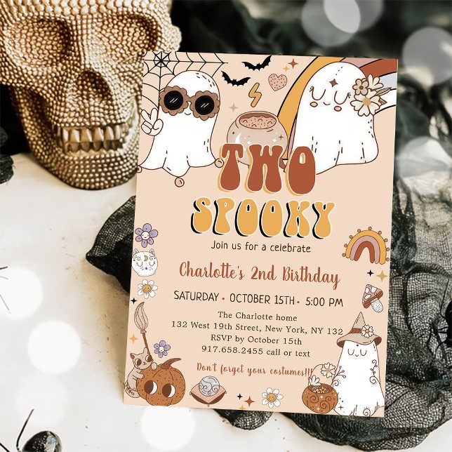 Två taloky Groovy Halloween 2:a födelsedagen Party Inbjudningar (Skapare uppladdad)
