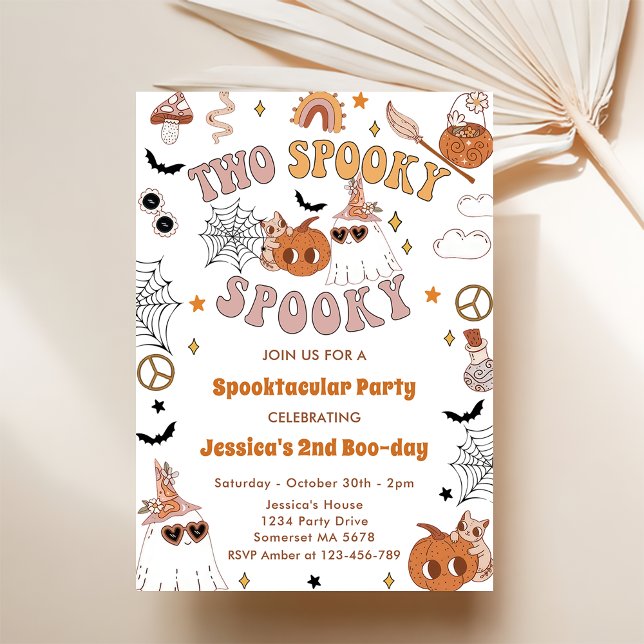 Två taloky Groovy Halloween Cute Birthday Inbjudningar (Skapare uppladdad)