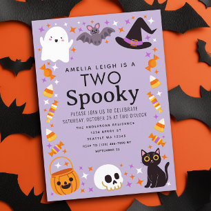 Två taloky Halloween-barn andra födelsedagen Inbjudningar