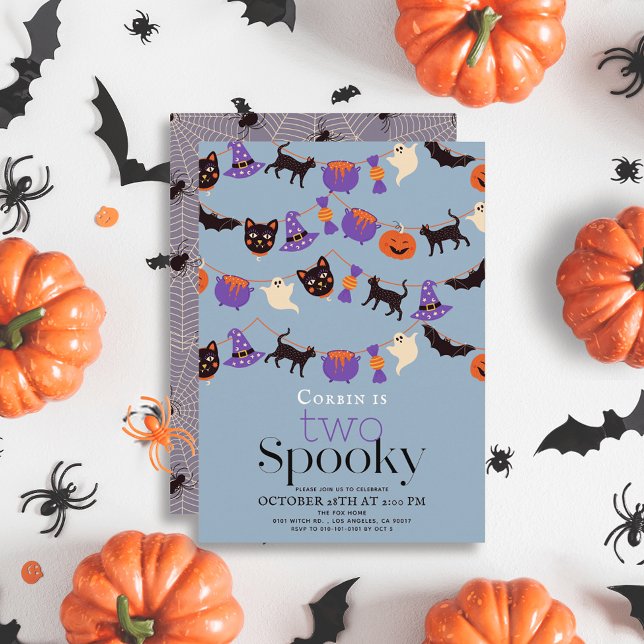 Två taloky Halloween Blue 2:a födelsedagen Inbjudningar (Skapare uppladdad)