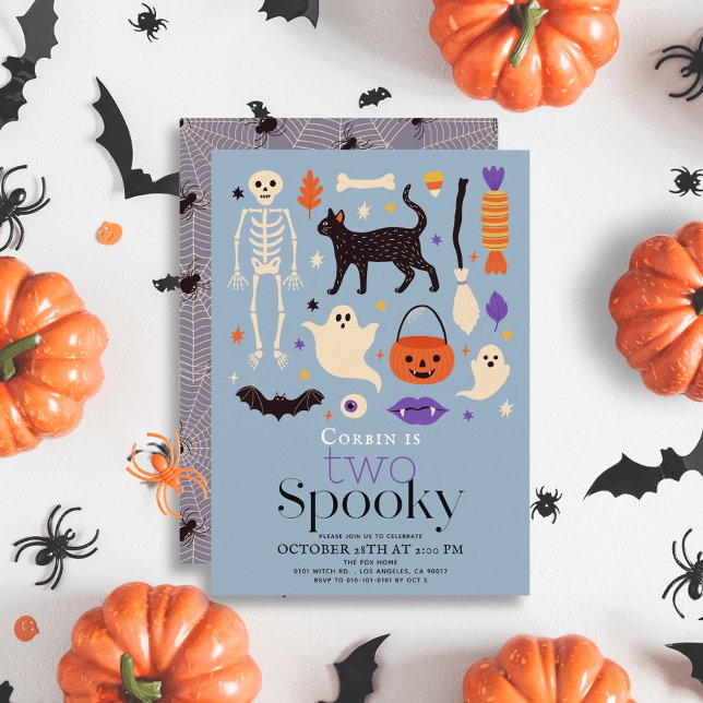 Två taloky Halloween Motifs Blue 2:a födelsedagen Inbjudningar (Skapare uppladdad)