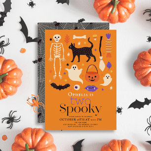 Två taloky Halloween Motifs Orange 2:a födelsedage Inbjudningar