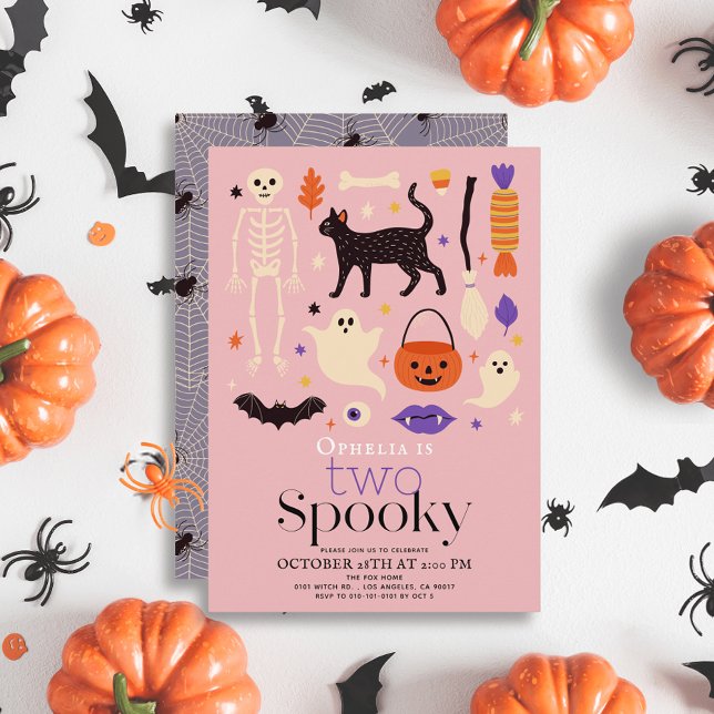 Två taloky Halloween Motifs Rosa 2:a födelsedagen Inbjudningar (Skapare uppladdad)