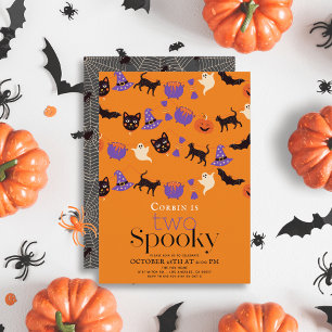 Två taloky Halloween-Orange 2:a födelsedagen Inbjudningar