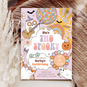 Två taloky Retro Halloween-flicka andra födelsedag Inbjudningar