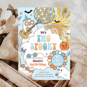 Två taloky Retro Halloween-pojken andra födelsedag Inbjudningar